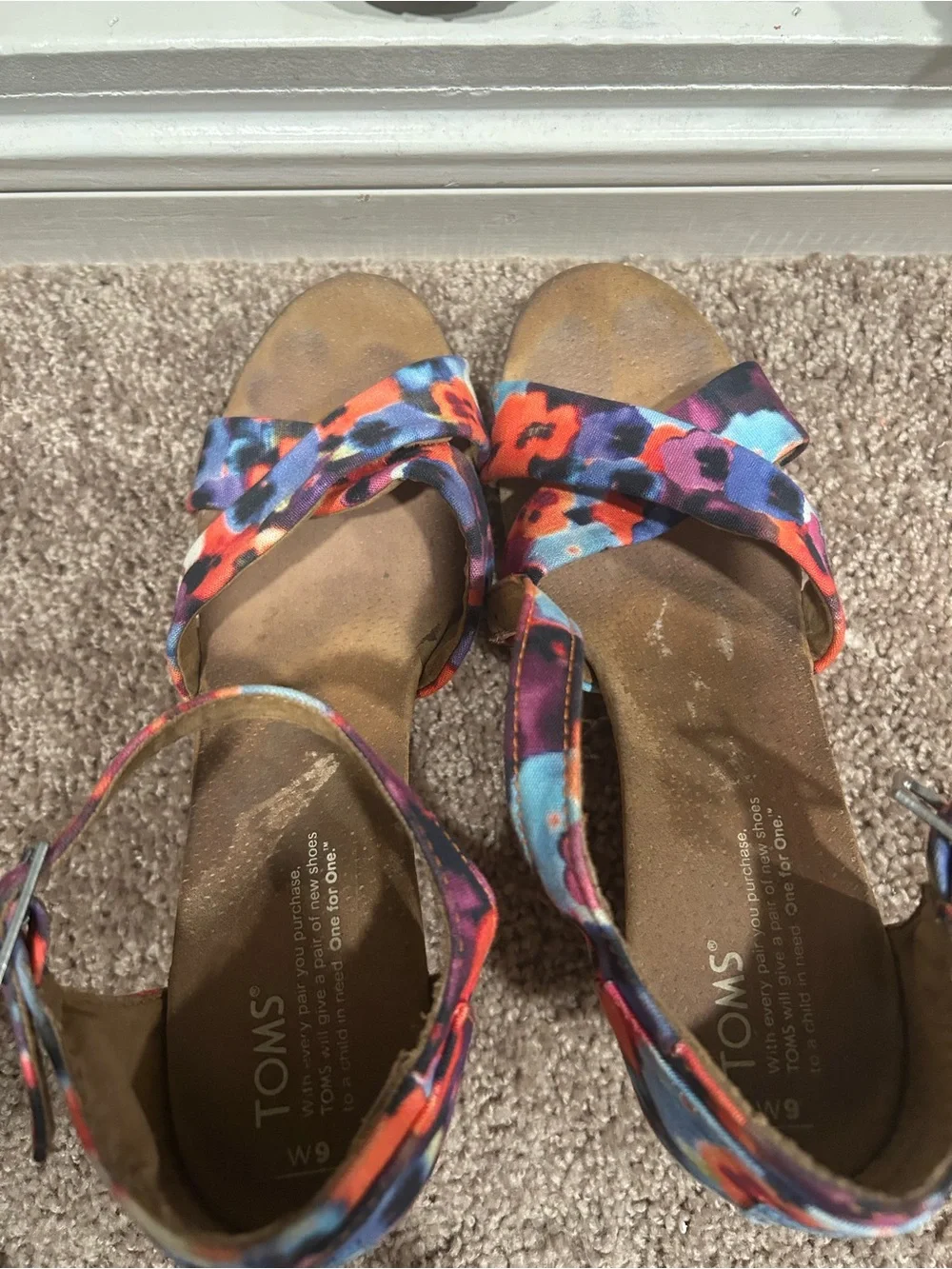 TOMS floral-printed  Oahu cork Wedge Sandals size 9